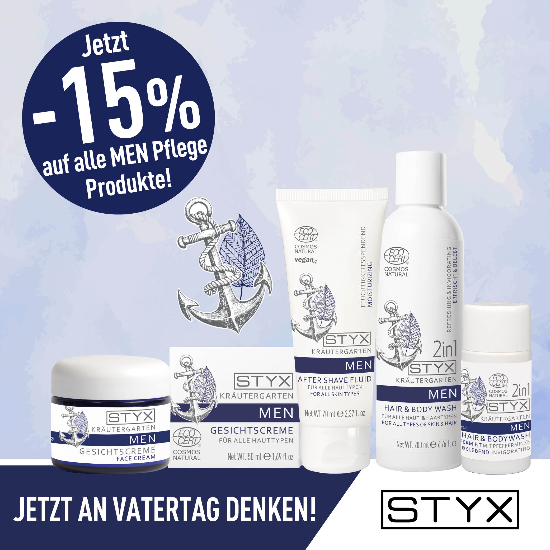 Jetzt gibt es 15 % auf die STYX MEN Pflegeprodukte. 